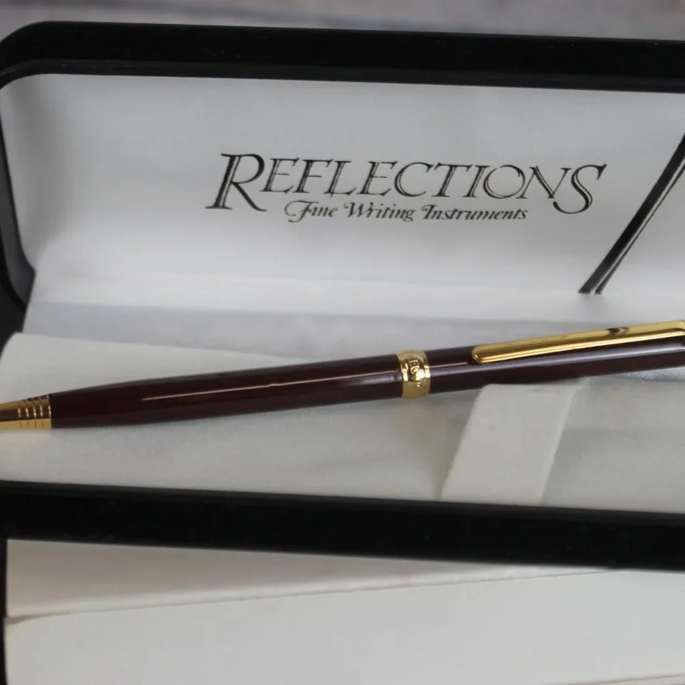 Reflections Fine Writing Instruments Red Maroon Gold Ball Point Pen Black Ink